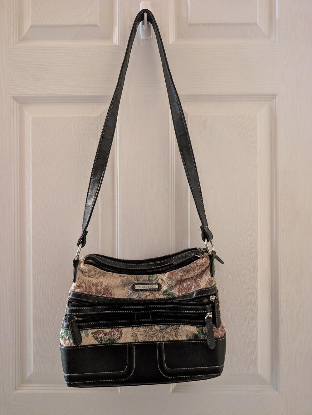 Floral Shoulder Bag with Black Trim